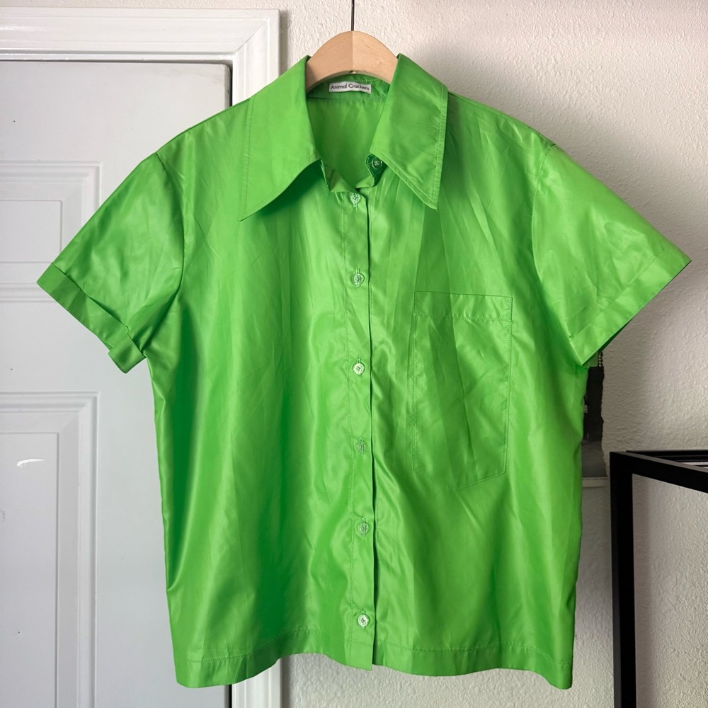 ANIMAL CRACKERS green Kelly short sleeve‎ oversized poplin button up shirt